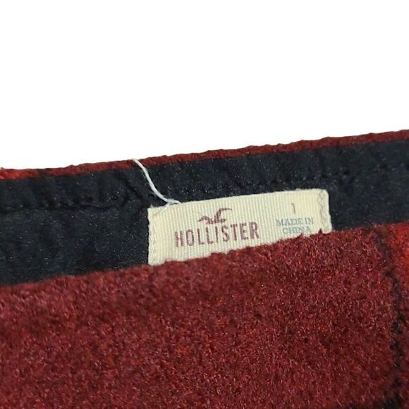 Hollister Skirt Juniors 1 Y2K Red Tartan Wool Plaid Side Zip Sleaze Academia - Picture 3 of 7